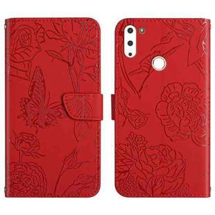 For Gigaset GS4 Skin Feel Butterfly Peony Embossed Leather Phone Case(Red)