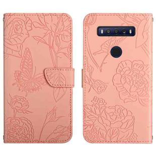 For TCL 10 SE Skin Feel Butterfly Peony Embossed Leather Phone Case(Pink)