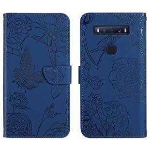 For TCL 10 SE Skin Feel Butterfly Peony Embossed Leather Phone Case(Blue)