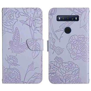 For TCL 10 SE Skin Feel Butterfly Peony Embossed Leather Phone Case(Purple)