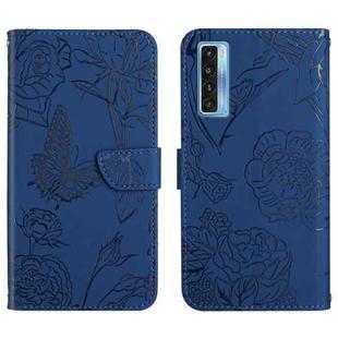 For TCL 20 Pro 5G Skin Feel Butterfly Peony Embossed Leather Phone Case(Blue)