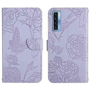 For TCL 20 Pro 5G Skin Feel Butterfly Peony Embossed Leather Phone Case(Purple)