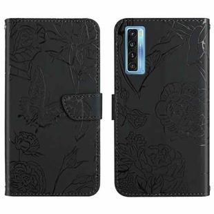 For TCL 20 Pro 5G Skin Feel Butterfly Peony Embossed Leather Phone Case(Black)