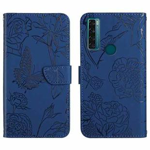 For TCL 20 SE Skin Feel Butterfly Peony Embossed Leather Phone Case(Blue)