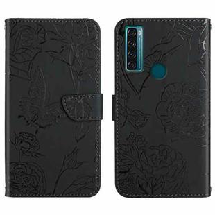 For TCL 20 SE Skin Feel Butterfly Peony Embossed Leather Phone Case(Black)