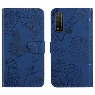 For TCL 20 R 5G Skin Feel Butterfly Peony Embossed Leather Phone Case(Blue)