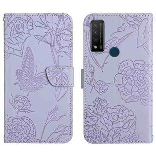 For TCL 20 R 5G Skin Feel Butterfly Peony Embossed Leather Phone Case(Purple)