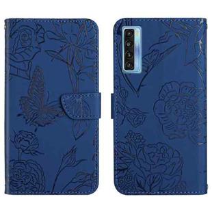 For TCL 20S / 20 5G / 20L / 20L+ Skin Feel Butterfly Peony Embossed Leather Phone Case(Blue)