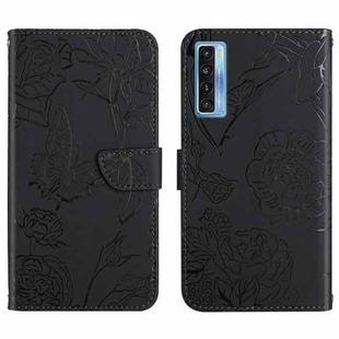 For TCL 20S / 20 5G / 20L / 20L+ Skin Feel Butterfly Peony Embossed Leather Phone Case(Black)