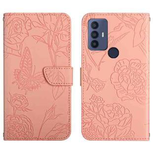 For TCL 30 SE Skin Feel Butterfly Peony Embossed Leather Phone Case(Pink)