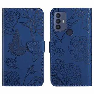 For TCL 30 SE Skin Feel Butterfly Peony Embossed Leather Phone Case(Blue)