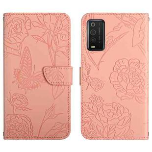For TCL 205 Skin Feel Butterfly Peony Embossed Leather Phone Case(Pink)