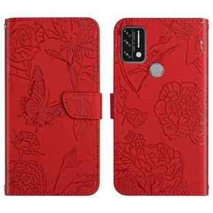 For Umidigi A7 Skin Feel Butterfly Peony Embossed Leather Phone Case(Red)