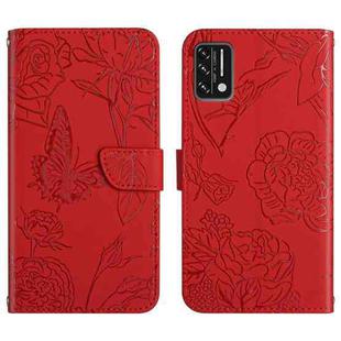 For Umidigi A7s Skin Feel Butterfly Peony Embossed Leather Phone Case(Red)