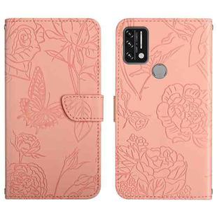 For Umidigi A9 Skin Feel Butterfly Peony Embossed Leather Phone Case(Pink)