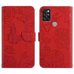 For Umidigi A9 Pro Skin Feel Butterfly Peony Embossed Leather Phone Case(Red)