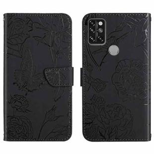 For Umidigi A9 Pro Skin Feel Butterfly Peony Embossed Leather Phone Case(Black)