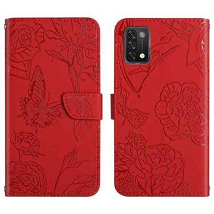 For Umidigi A11 Skin Feel Butterfly Peony Embossed Leather Phone Case(Red)