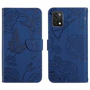 For Umidigi A11 Skin Feel Butterfly Peony Embossed Leather Phone Case(Blue)