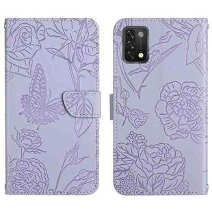 For Umidigi A11 Skin Feel Butterfly Peony Embossed Leather Phone Case(Purple)