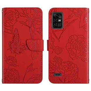 For Umidigi Bison Pro Skin Feel Butterfly Peony Embossed Leather Phone Case(Red)