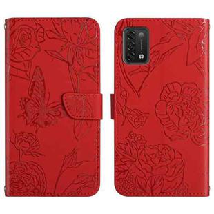 For Umidigi Power 5 Skin Feel Butterfly Peony Embossed Leather Phone Case(Red)