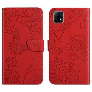 For Wiko T3 Skin Feel Butterfly Peony Embossed Leather Phone Case(Red)