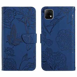 For Wiko T3 Skin Feel Butterfly Peony Embossed Leather Phone Case(Blue)