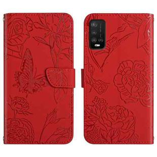 For Wiko Power U10 / U20 Skin Feel Butterfly Peony Embossed Leather Phone Case(Red)
