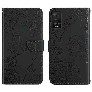 For Wiko Power U10 / U20 Skin Feel Butterfly Peony Embossed Leather Phone Case(Black)