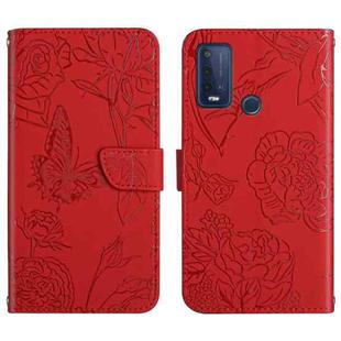 For Wiko Power U30 Skin Feel Butterfly Peony Embossed Leather Phone Case(Red)