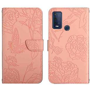 For Wiko Power U30 Skin Feel Butterfly Peony Embossed Leather Phone Case(Pink)