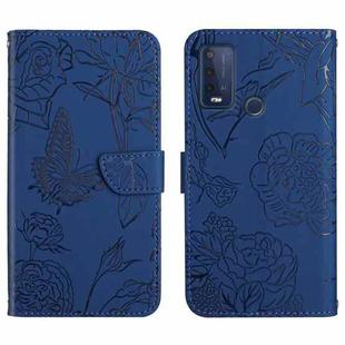 For Wiko Power U30 Skin Feel Butterfly Peony Embossed Leather Phone Case(Blue)