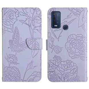 For Wiko Power U30 Skin Feel Butterfly Peony Embossed Leather Phone Case(Purple)
