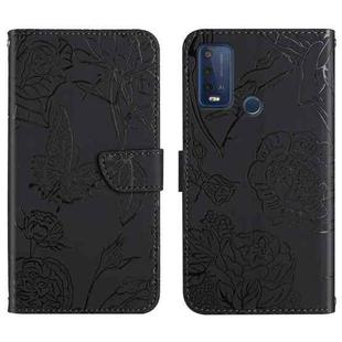 For Wiko Power U30 Skin Feel Butterfly Peony Embossed Leather Phone Case(Black)