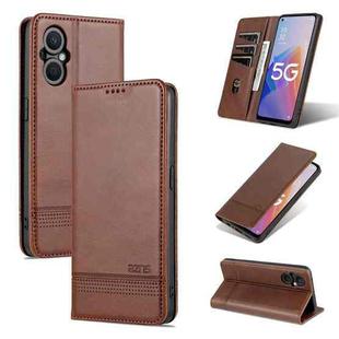 For OPPO A96 5G/Reno7 Z 5G(Global) AZNS Magnetic Calf Texture Flip Leather Phone Case(Dark Brown)