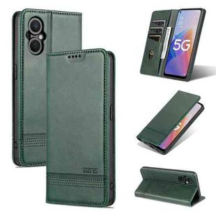 For OPPO A96 5G/Reno7 Z 5G(Global) AZNS Magnetic Calf Texture Flip Leather Phone Case(Dark Green)