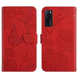 For ZTE Axon 20 4G / 5G Skin Feel Butterfly Peony Embossed Leather Phone Case(Red)