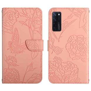 For ZTE Axon 20 4G / 5G Skin Feel Butterfly Peony Embossed Leather Phone Case(Pink)