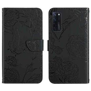 For ZTE Axon 20 4G / 5G Skin Feel Butterfly Peony Embossed Leather Phone Case(Black)