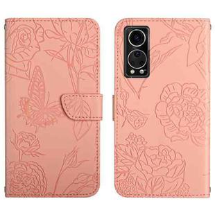 For ZTE Axon 30 5G Skin Feel Butterfly Peony Embossed Leather Phone Case(Pink)