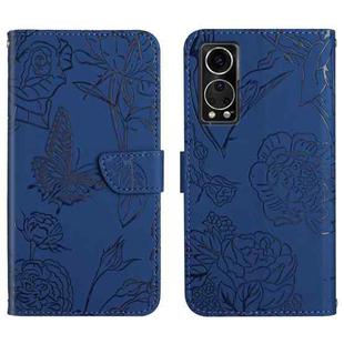 For ZTE Axon 30 5G Skin Feel Butterfly Peony Embossed Leather Phone Case(Blue)