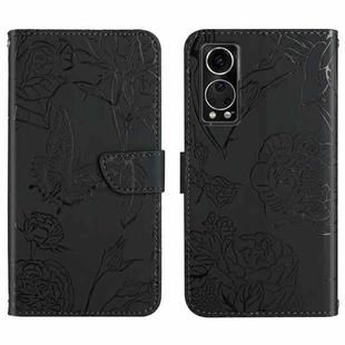 For ZTE Axon 30 5G Skin Feel Butterfly Peony Embossed Leather Phone Case(Black)