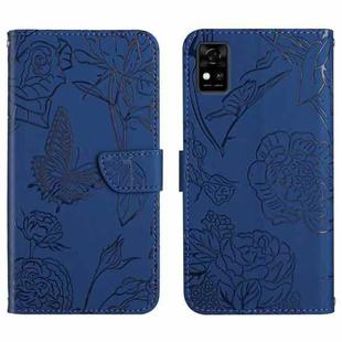 For ZTE Blade A31 Skin Feel Butterfly Peony Embossed Leather Phone Case(Blue)