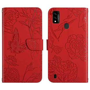 For ZTE Blade A51 Skin Feel Butterfly Peony Embossed Leather Phone Case(Red)