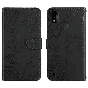 For ZTE Blade A51 Skin Feel Butterfly Peony Embossed Leather Phone Case(Black)