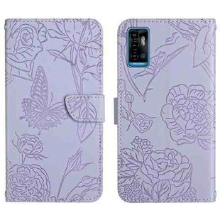 For ZTE Blade A71 Skin Feel Butterfly Peony Embossed Leather Phone Case(Purple)