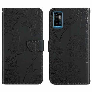 For ZTE Blade A71 Skin Feel Butterfly Peony Embossed Leather Phone Case(Black)