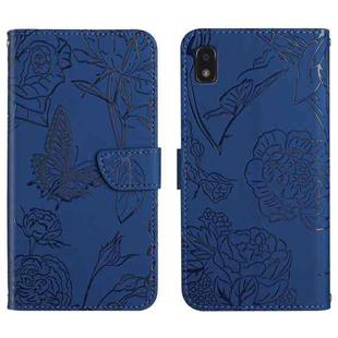 For ZTE Blade L210 Skin Feel Butterfly Peony Embossed Leather Phone Case(Blue)