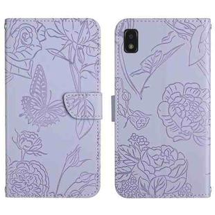 For ZTE Blade L210 Skin Feel Butterfly Peony Embossed Leather Phone Case(Purple)